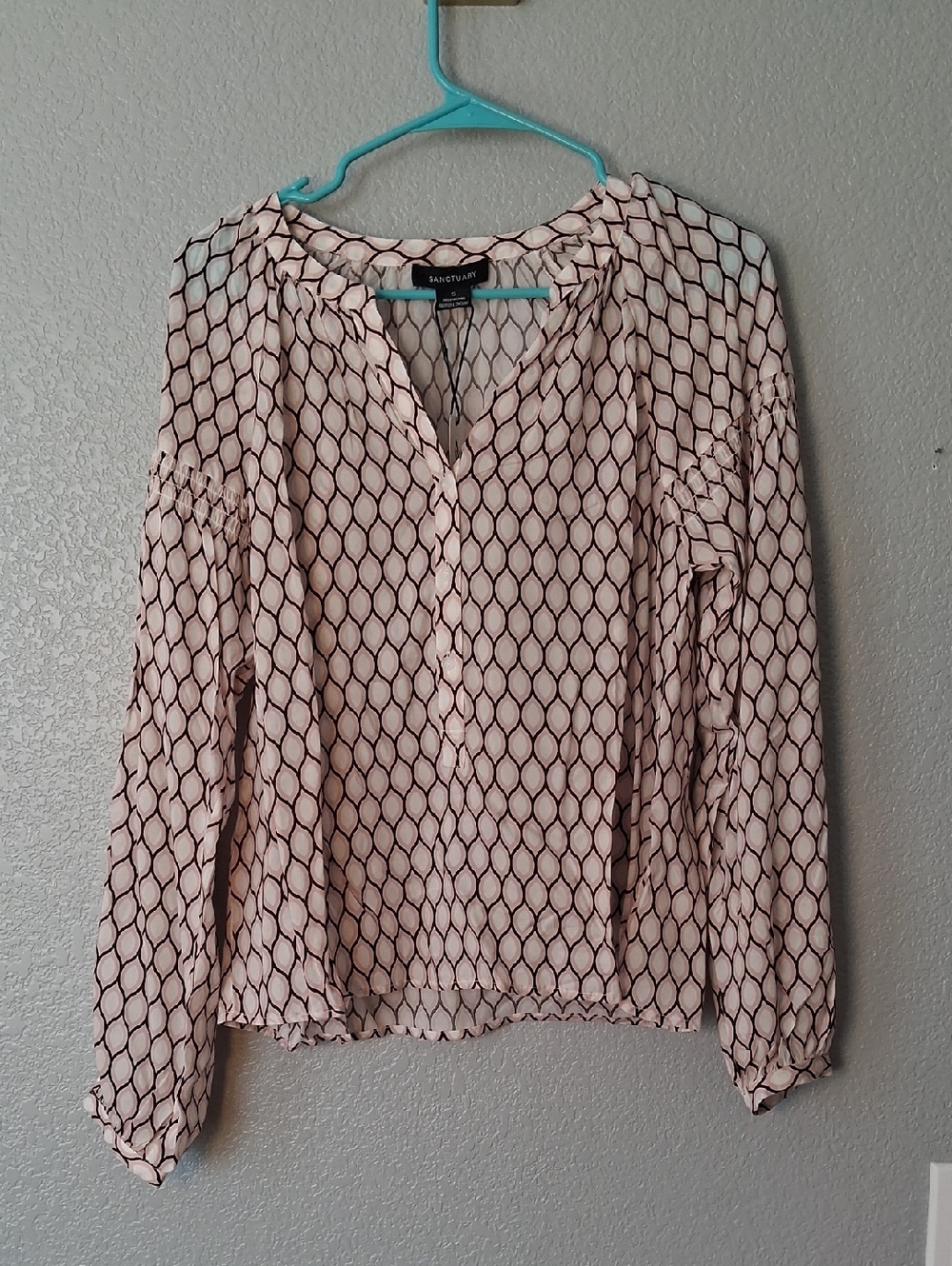 Sanctuary Blush Pink Geometric Peasant Blouse
